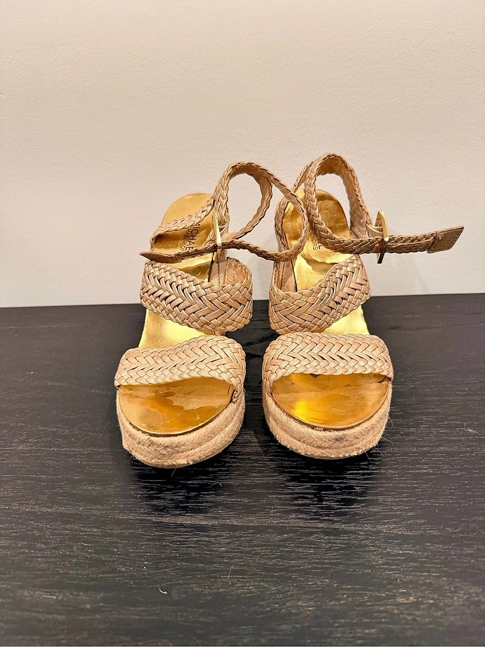 Michael Kors Gold Braided Espadrille Wedge Sandal